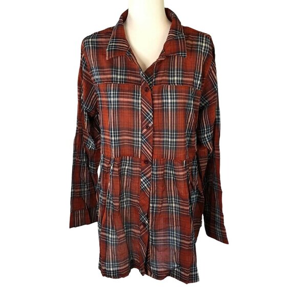 Weekender Suzanne Betro Womens 2X Button Back Hi Lo Red Plaid Top NWT - Picture 1 of 12